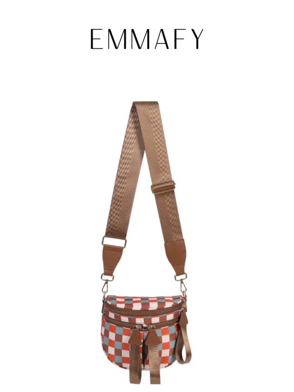 Brown Checkered Crossbody Bag
